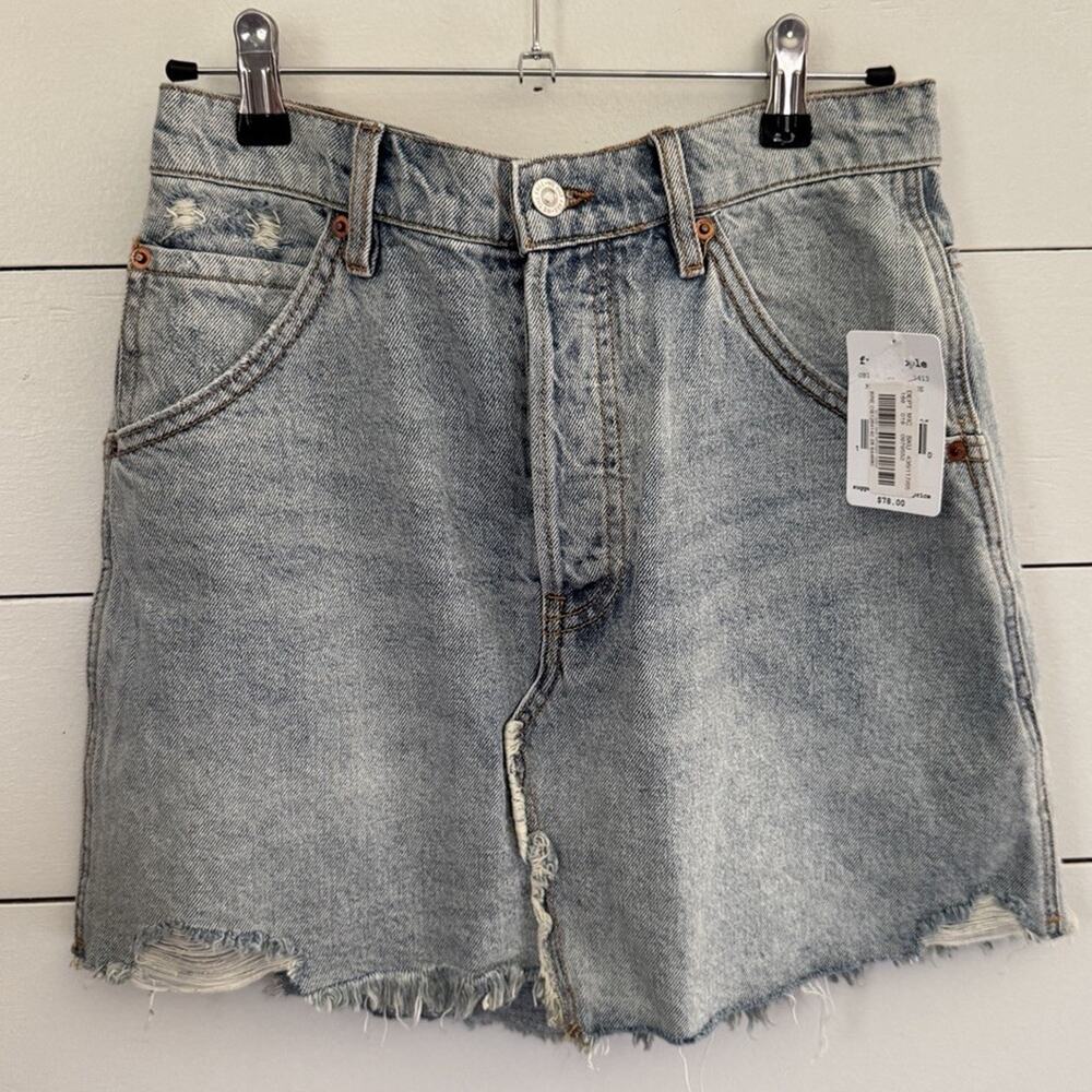 NEW Free People We The Free Mile High Blue Denim Skirt 28 Distressed TWT
